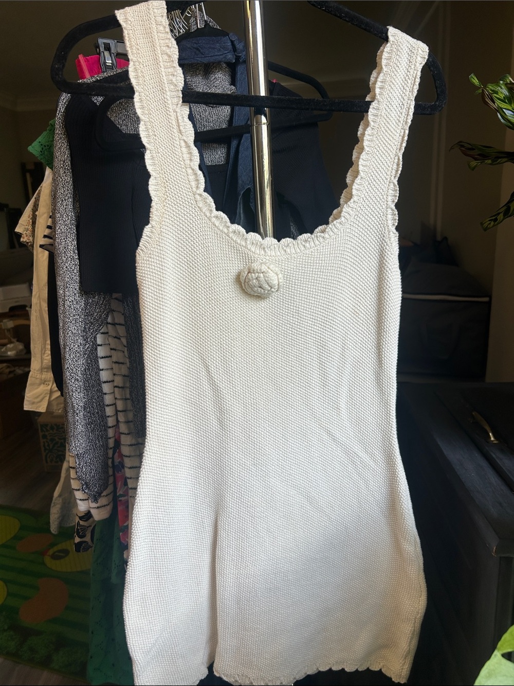 Cream Knit Dress with Scallop Trim